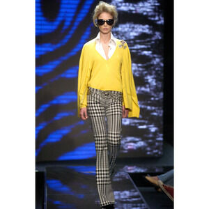 Versace | Vintage Y2K Yellow Black Houndstooth Low Rise Trousers 0